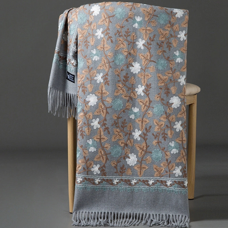 Embroidered Imitation Wool Cashmere Scarf Women's Autumn And Winter Cheongsam Air Conditioning Shawl Summer Outer Wear Multi-purpose Mother Style