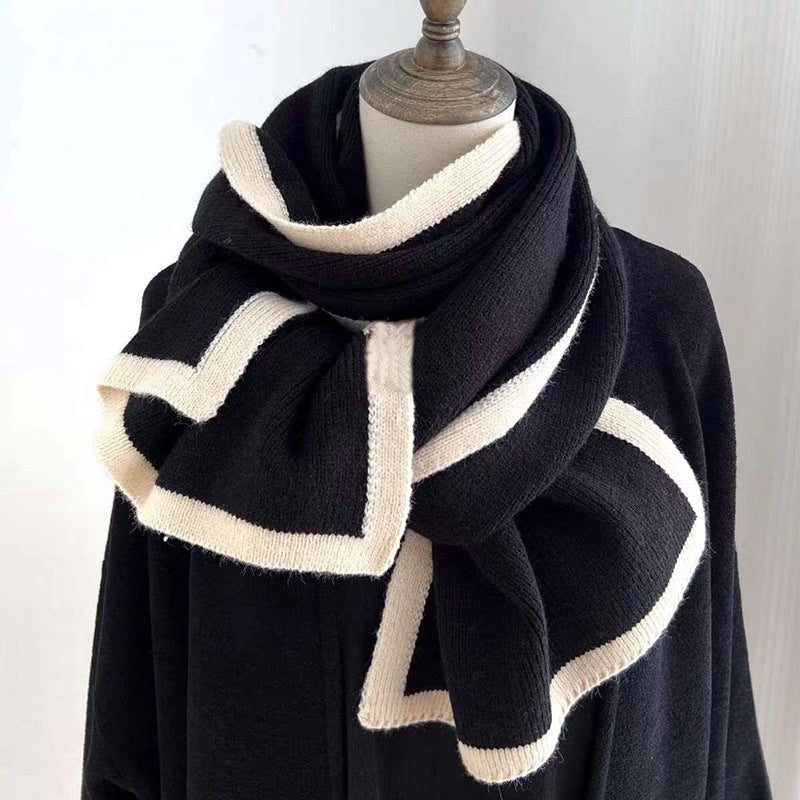 Wool Scarf Knitted Unisex Cihc Style Simple Solid Color Warm Shawl Neck Dual-Use