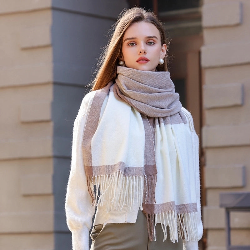 Women's Basic Color Block Polyester Tassel Scarf