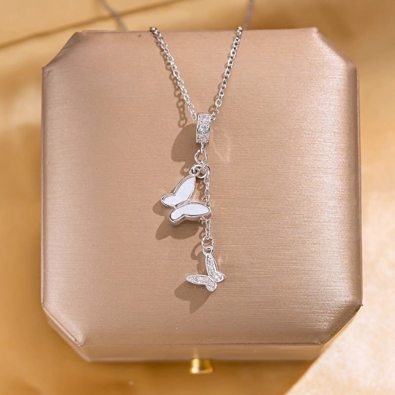 Elegant Lady Streetwear Geometric Flower Butterfly 304 Stainless Steel Acrylic Zircon 18K Gold Plated Inlay Pendant Necklace