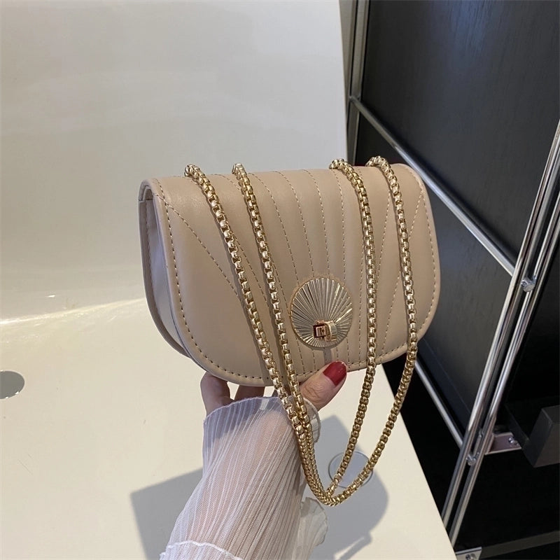 Women's Pu Leather Solid Color Cute Semicircle Flip Cover Shoulder Bag Crossbody Bag