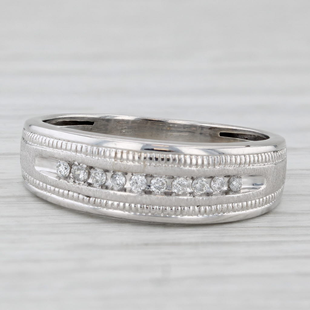 0.10ctw Diamond Wedding Band 10k White Gold Size 7.25 Stackable Ring