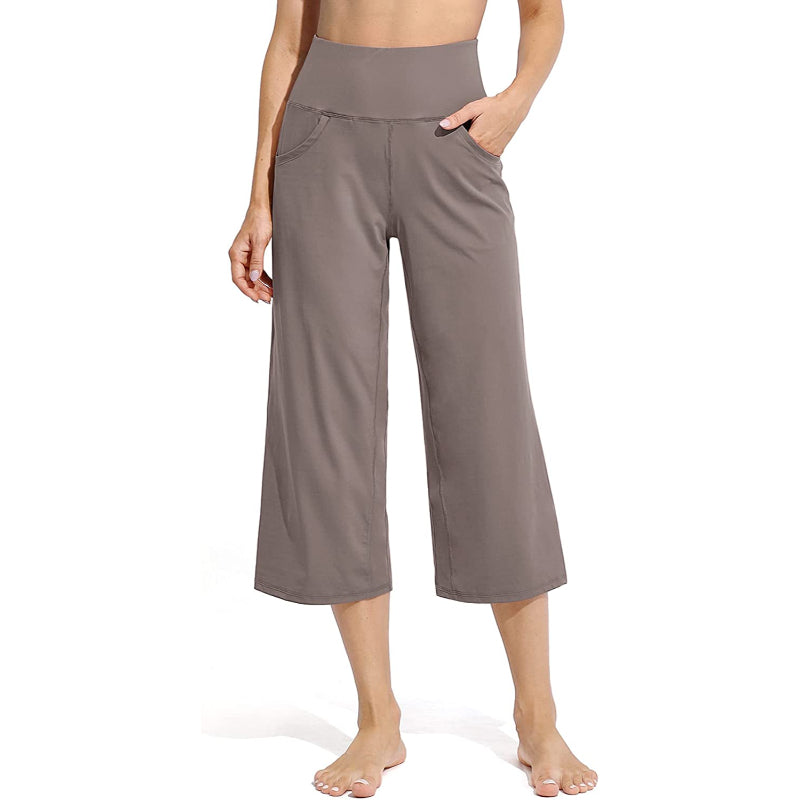 Women Wide Leg Yoga Capri High Waist Stretch Workout Sweatpants With Pockets Casual Straight Leg Pants