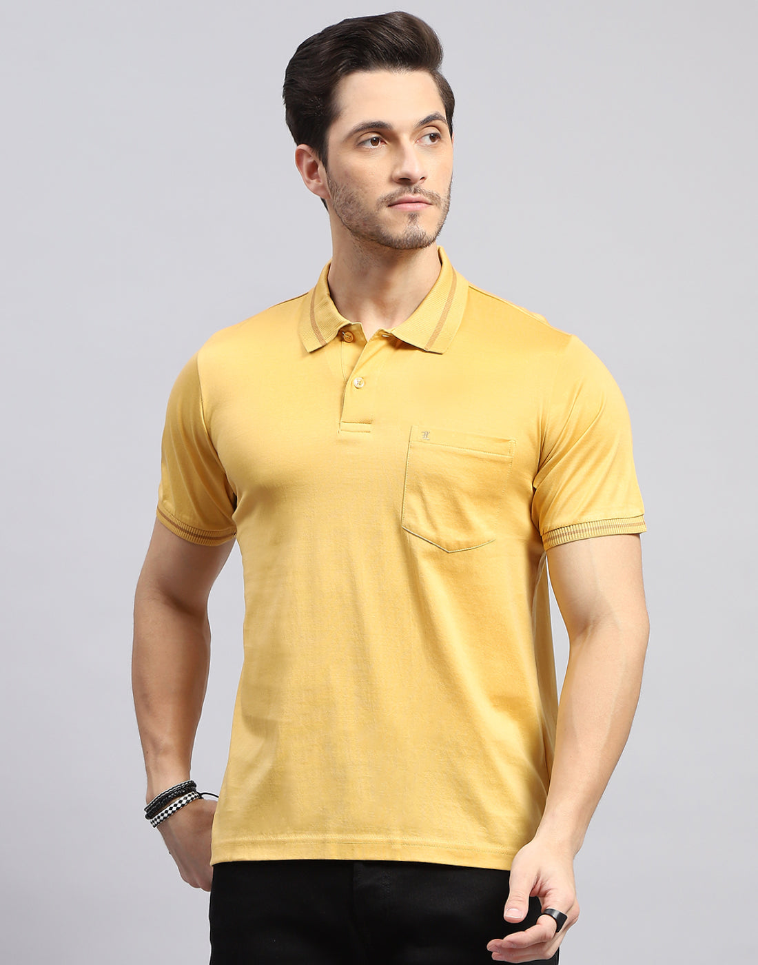 Men Mustard Solid Polo Collar Half Sleeve T-Shirt