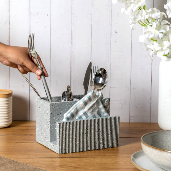 Dual Cutlery and Napkin Holder - Speckled Grey