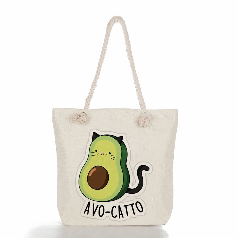 Women's Medium Linen Fruit Cute Classic Style Square Zipper Tote Bag Beach Bag