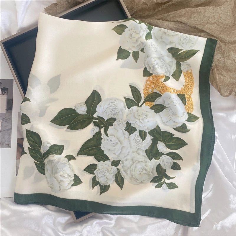 Women's Elegant Letter Flower Satin Silk Scarf