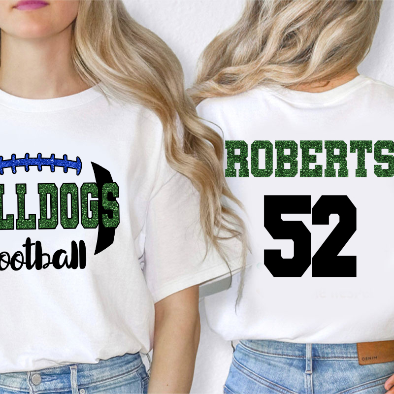 Personalized Mascot Name And Number Football Game Day Teacher Two Sided T-Shirt