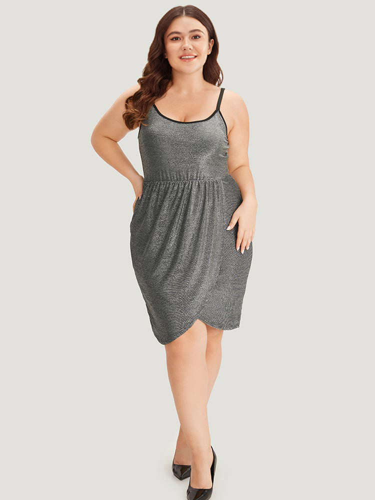Plain Pleated Detail Wrap Hem Cami Dress