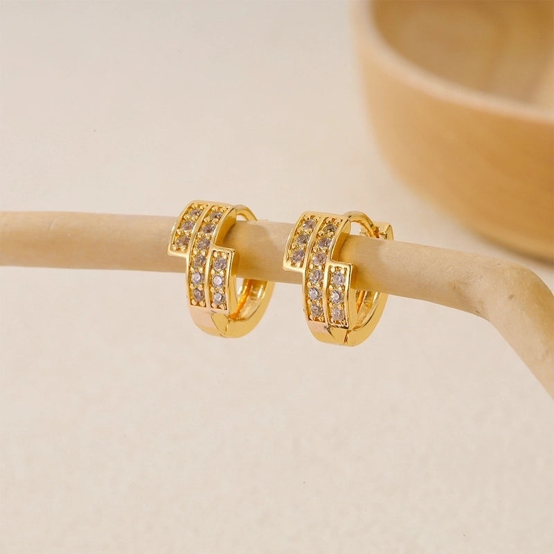 1 Piece IG Style Minimalist Geometric Inlay Copper Zircon Earrings