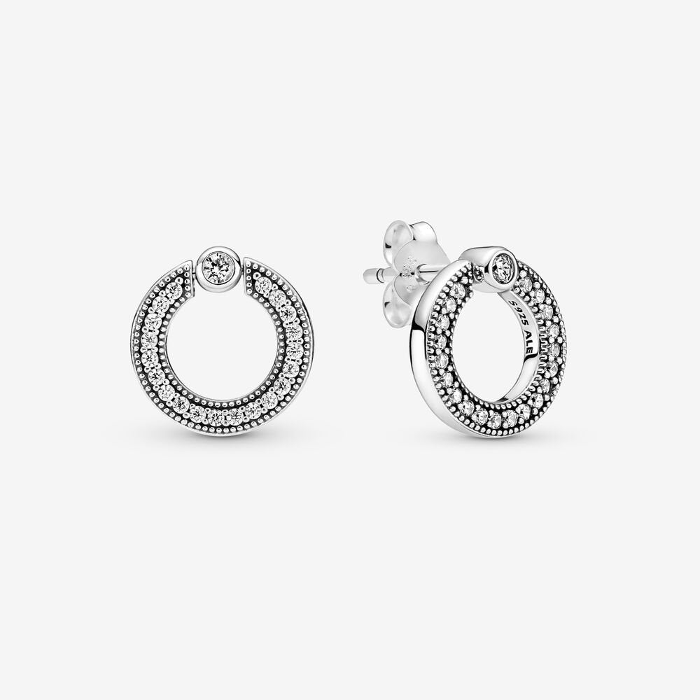 Pavé & Logo Circle Reversible Stud Pandora Earrings