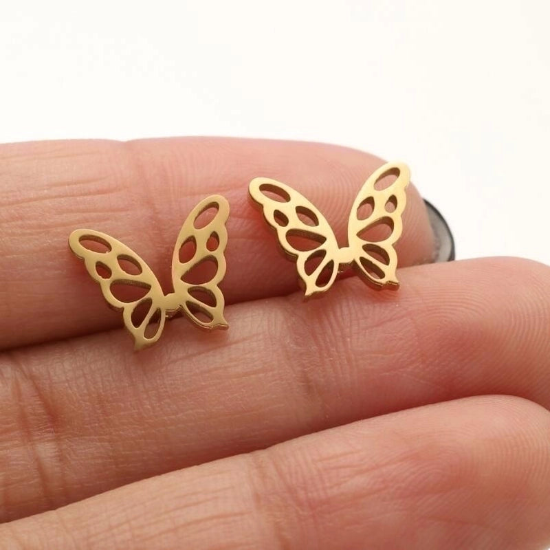 1 Pair Minimalist Butterfly Plating Hollow Out 304 Stainless Steel 18K Gold Plated Ear Studs