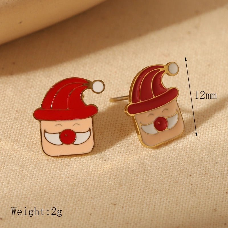 1 Pair Christmas Sweet Minimalist Santa Claus Enamel 304 Stainless Steel 14K Gold Plated Ear Studs