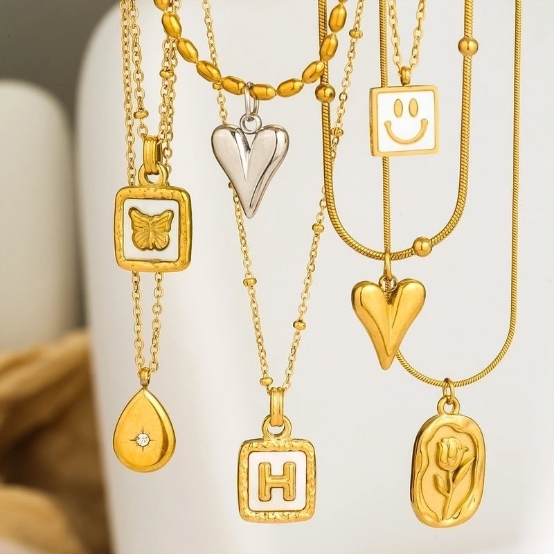 Cute Sweet Classic Style Heart Shape Floral Bow Knot 304 Stainless Steel Pendant Necklace