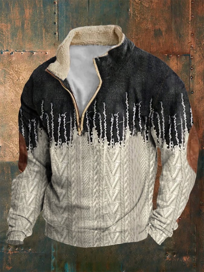 Men's Retro Casual Printed Half-Zip Sweatshirt