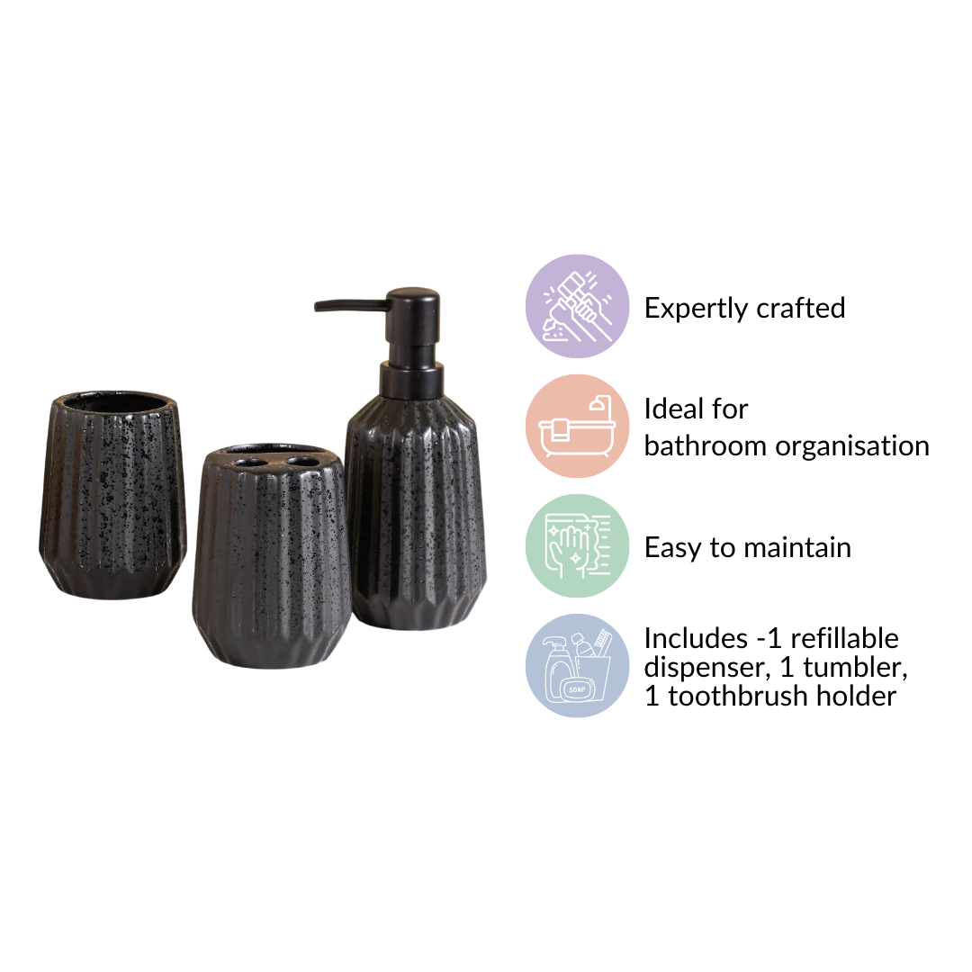 All Black Ceramic Bathroom Set Of 3