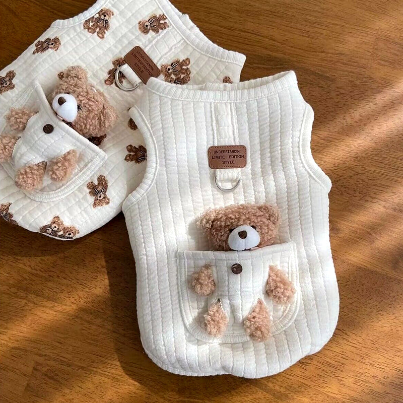 Bear Decor Fleece Dog Harness Vest