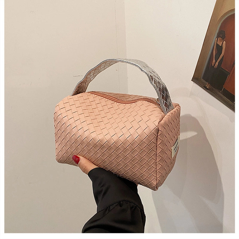 Women's Medium Pu Leather Solid Color Lingge Basic Classic Style Zipper Cosmetic Bag