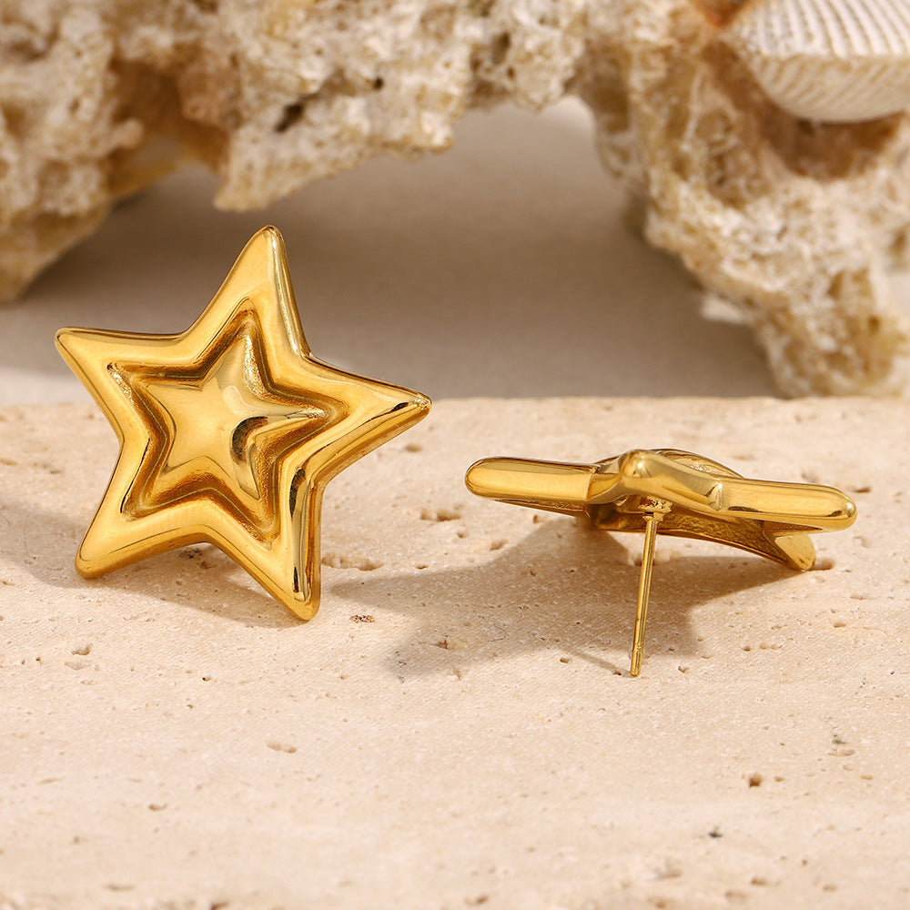 Personalized Fashion Stainless Steel 18K Gold Plated Oil Drop Shell Pearl Flower Five-Pointed Star Earrings