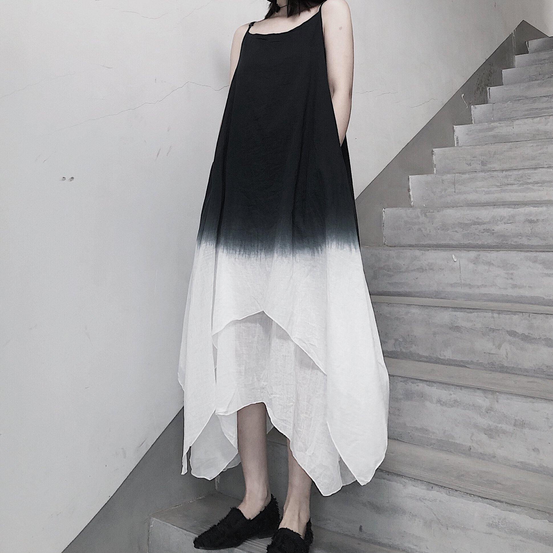 Double layer irregular swing suspender skirt