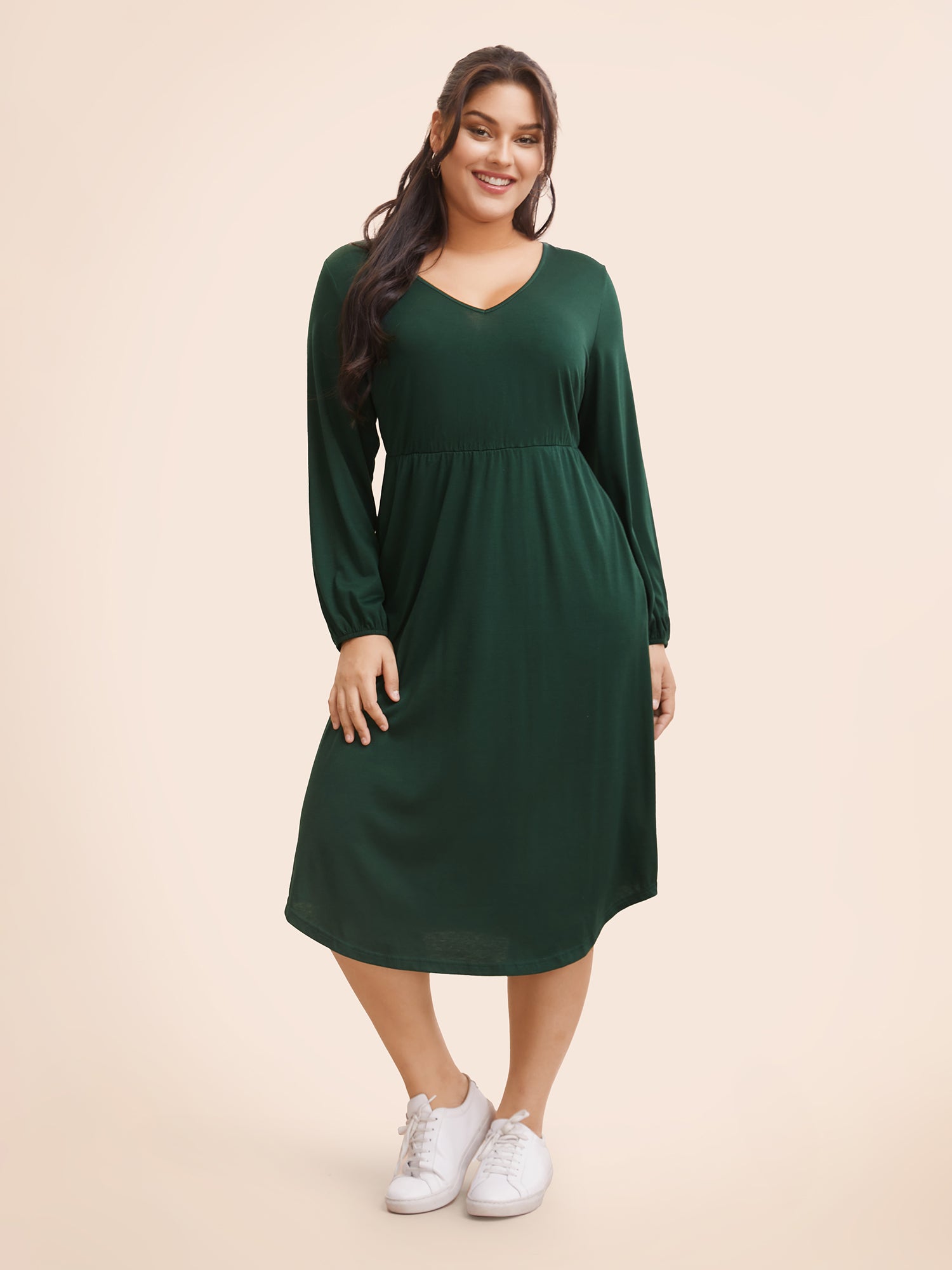 Plain V Neck Backless Dress