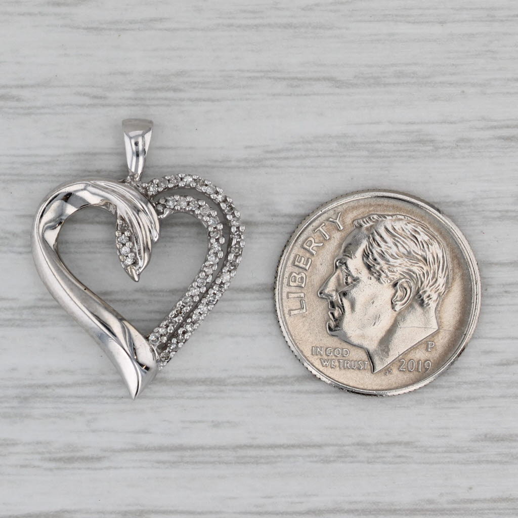 0.10ctw Diamond Open Heart Pendant 10k White Gold