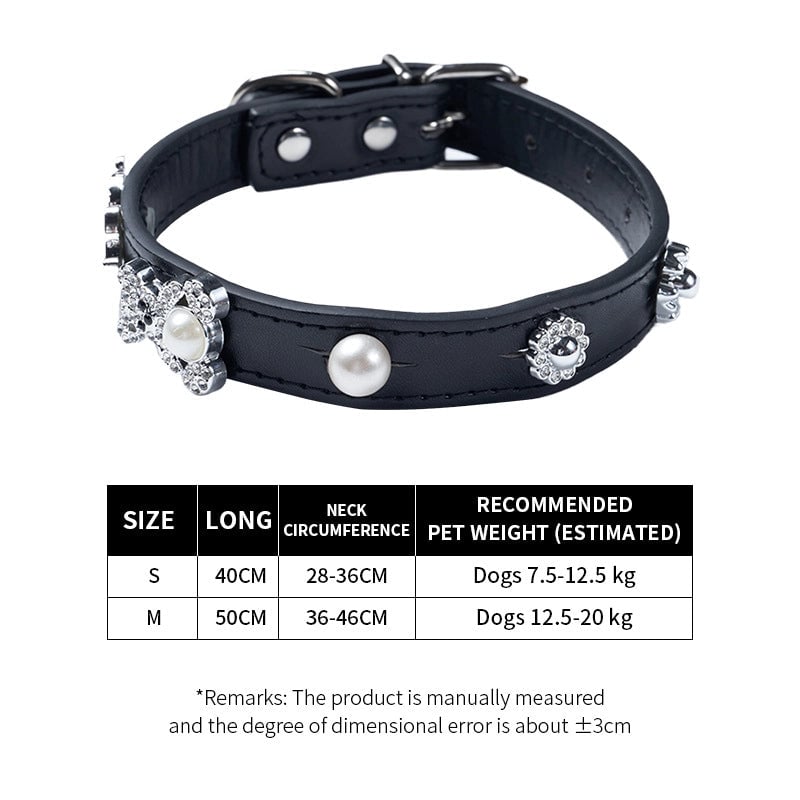 Cool Style Pu Leather Bear Rhinestone Inlaid Pearls Pet Collar