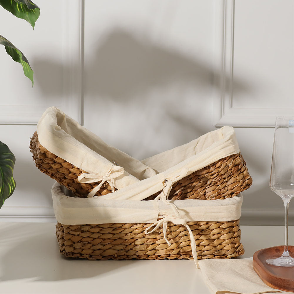 Seagrass Woven Lined Storage Baskets Short. Set of 3 - Natural