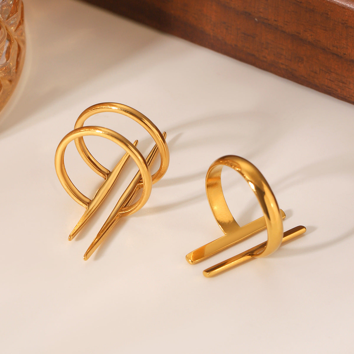 Stainless Steel Line Open Ring Hand Jewelry Niche Design Irregular Titanium Steel Ring Ring