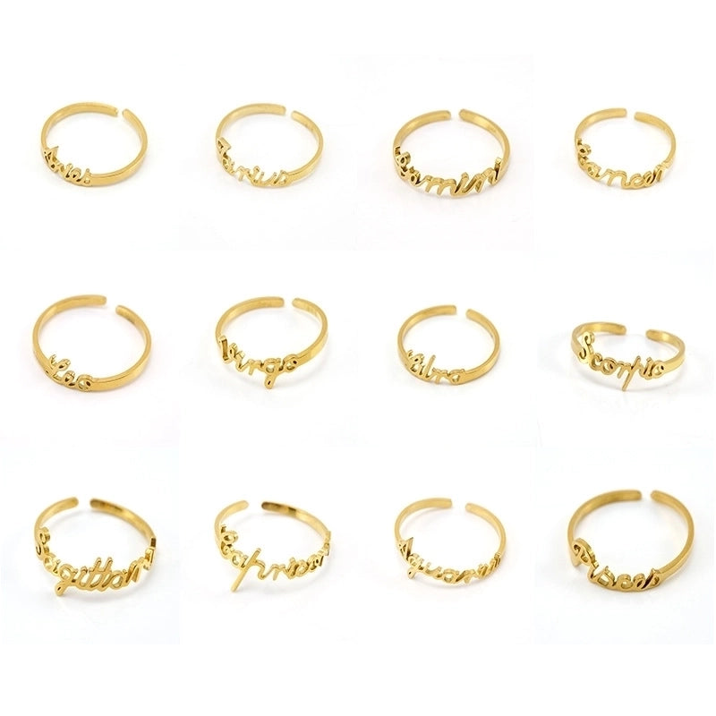 Fashion Letter Constellation Titanium Steel Gold Plated Open Ring