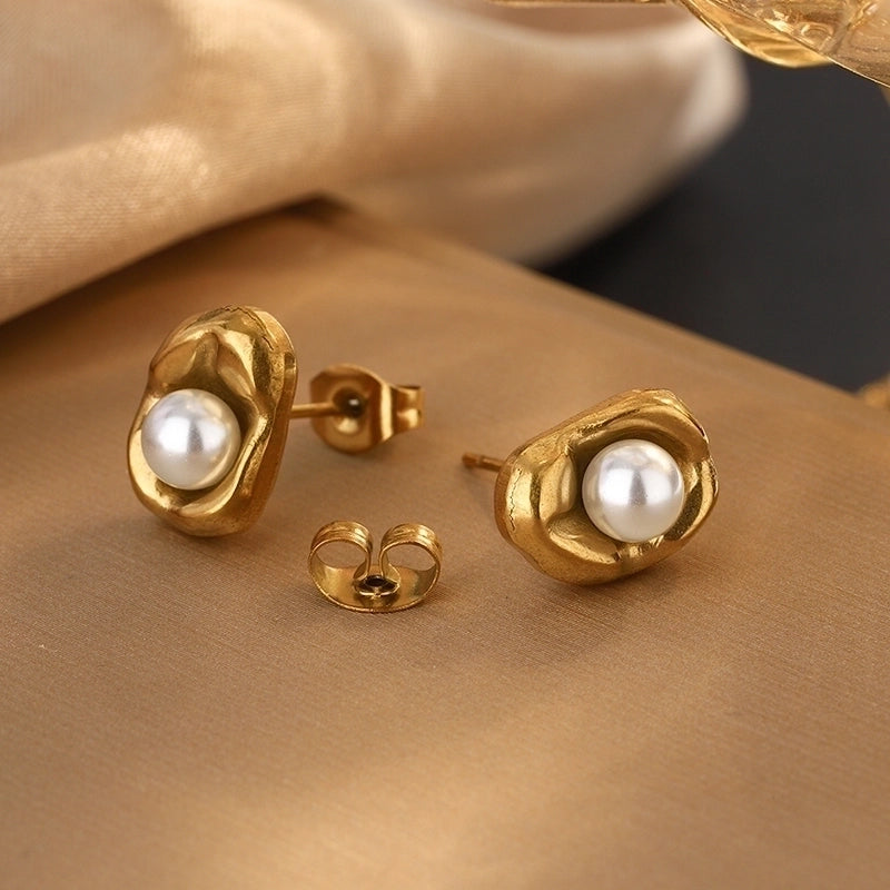 Sweet Minimalist Pea 304 Stainless Steel Acrylic 18K Gold Plated Plating Inlay Earrings Necklace Jewelry Set