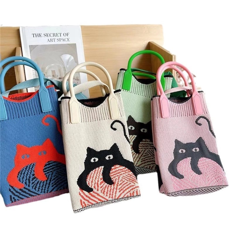 Cat-mounted Mobile Phone Bag Women's Crossbody Mini Bag Small Cute Lightweight Four Seasons Handbag Knitted Bag