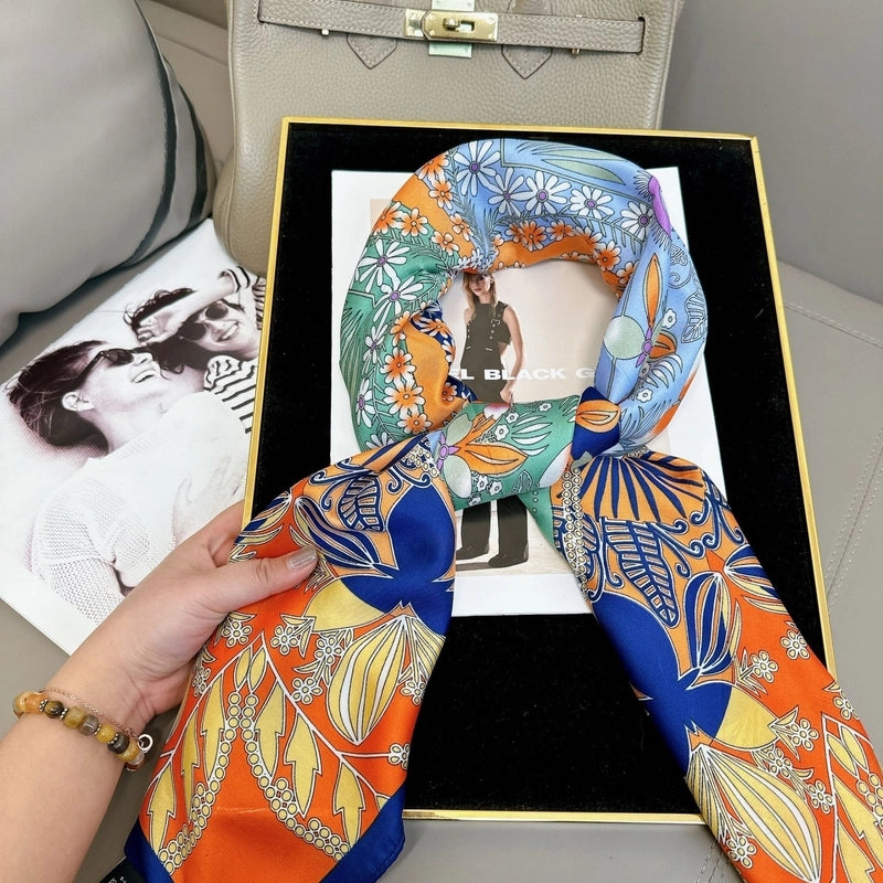 Women's Elegant Vacation Stripe Flower Polyester Silk Scarf