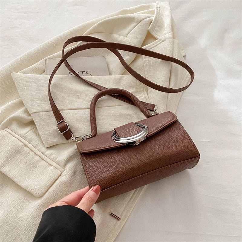 Women's Small Pu Leather Solid Color Streetwear Square Magnetic Buckle Shoulder Bag Handbag Crossbody Bag