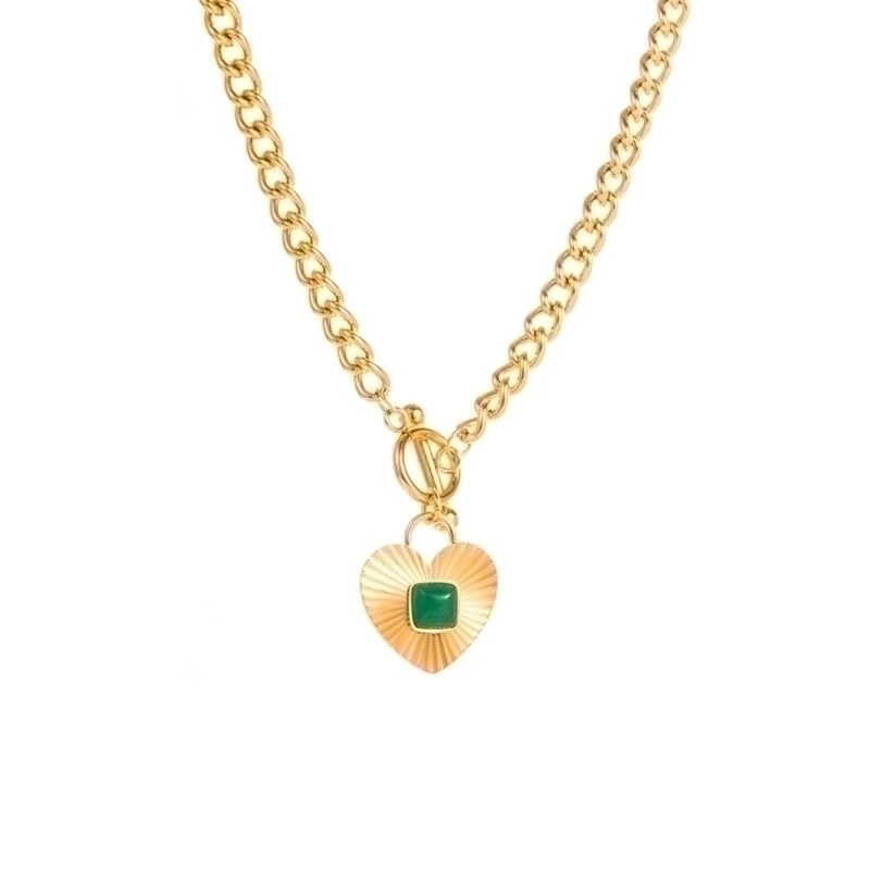 Fashion Heart Shape Rectangle 304 Stainless Steel Hollow Out Inlay Stainless Steel Necklaces