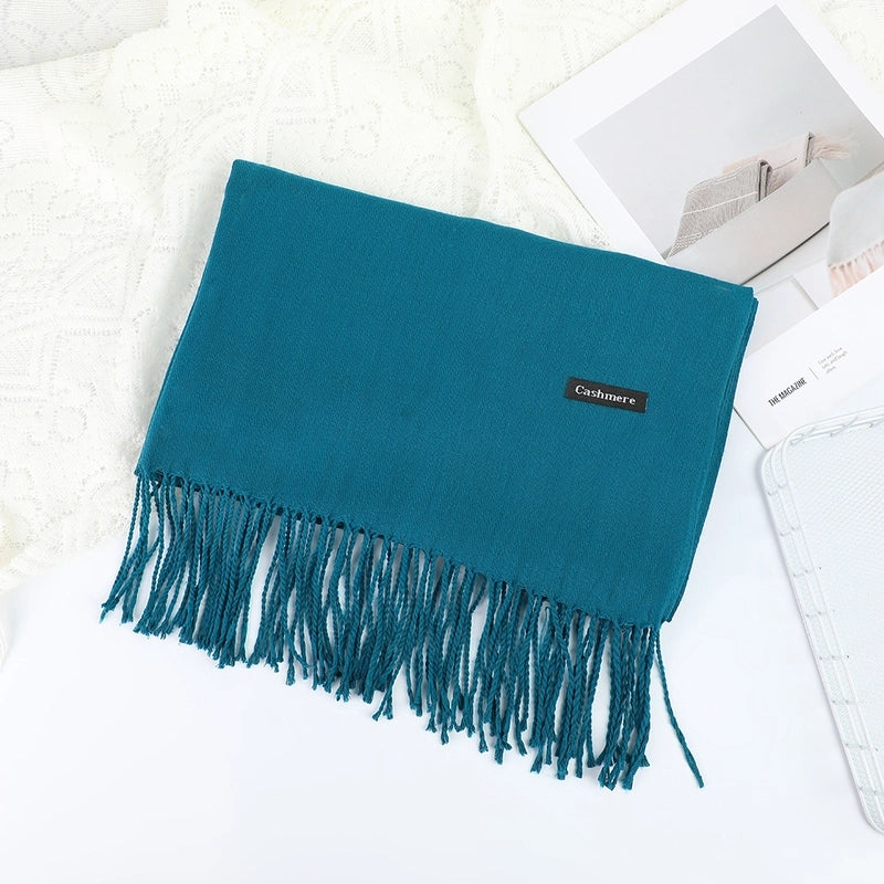 Solid Color Cashmere Tassel Scarf  Autumn And Winter Warm Scarf Simple Style Air Conditioning Shawl