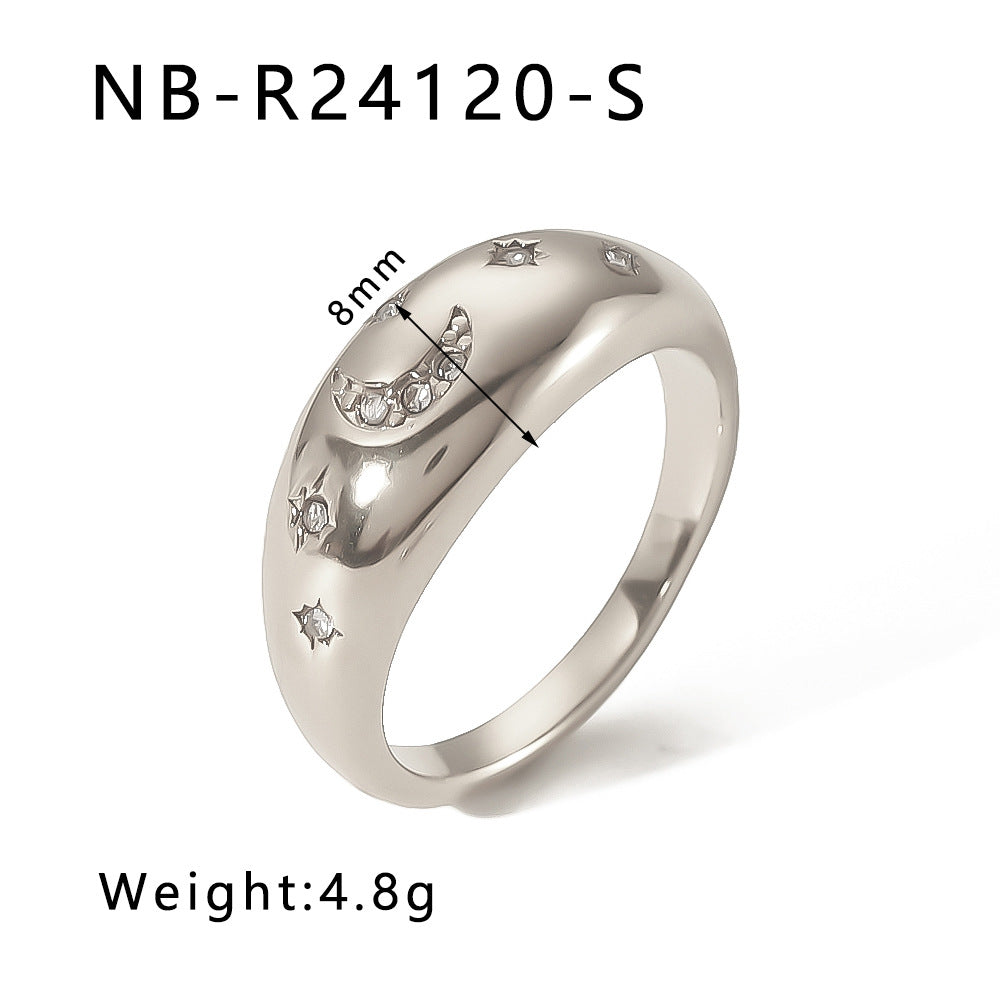 Popular Stainless Steel Diamond-Studded Sparkling Style Elegant Ladies Twist Texture Stacking