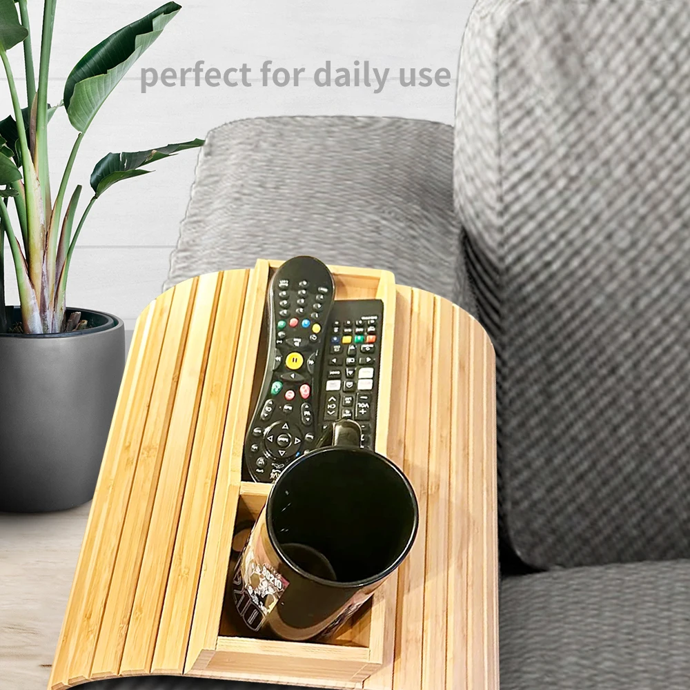 Livingroom  Clip On Wooden Bamboo Coffee Armrest Shelf Sofa Arm Rest Table Trays Square For Wide Couches