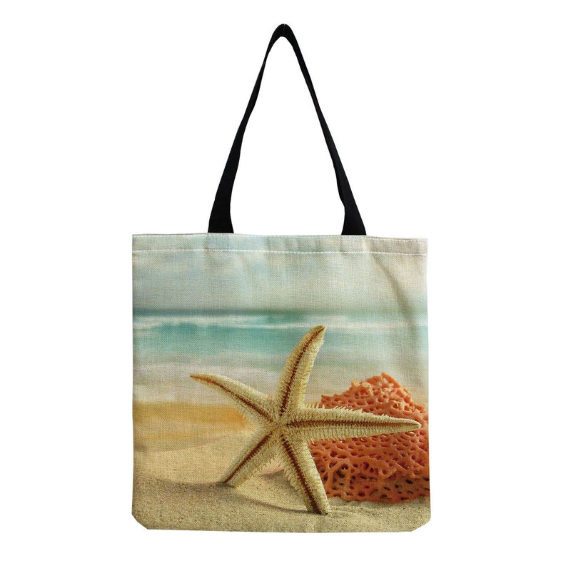 Women's Medium Linen Underwater World Beach Square Open Shopping Bags