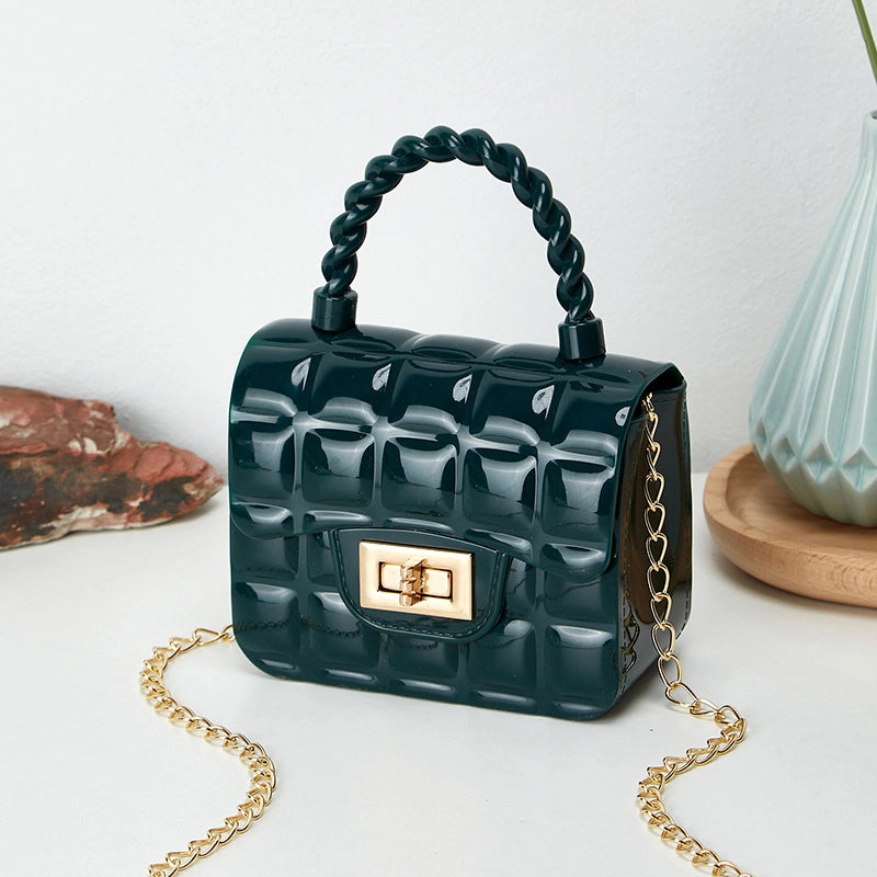 Women's Small PVC Solid Color Lingge Streetwear Lock Clasp Jelly Bag