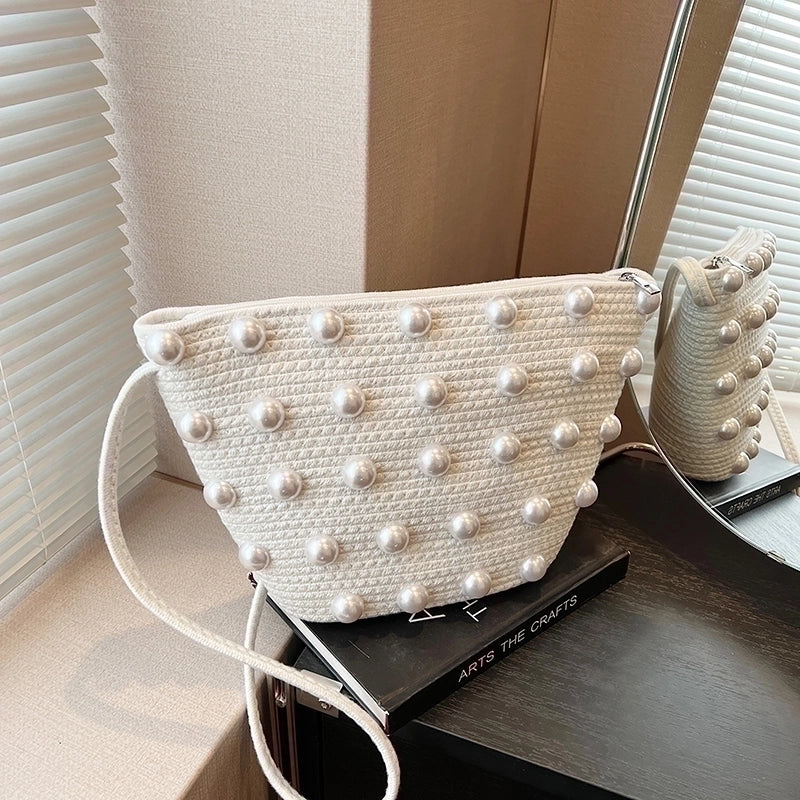 Women's Straw Solid Color Elegant Zipper Crossbody Bag
