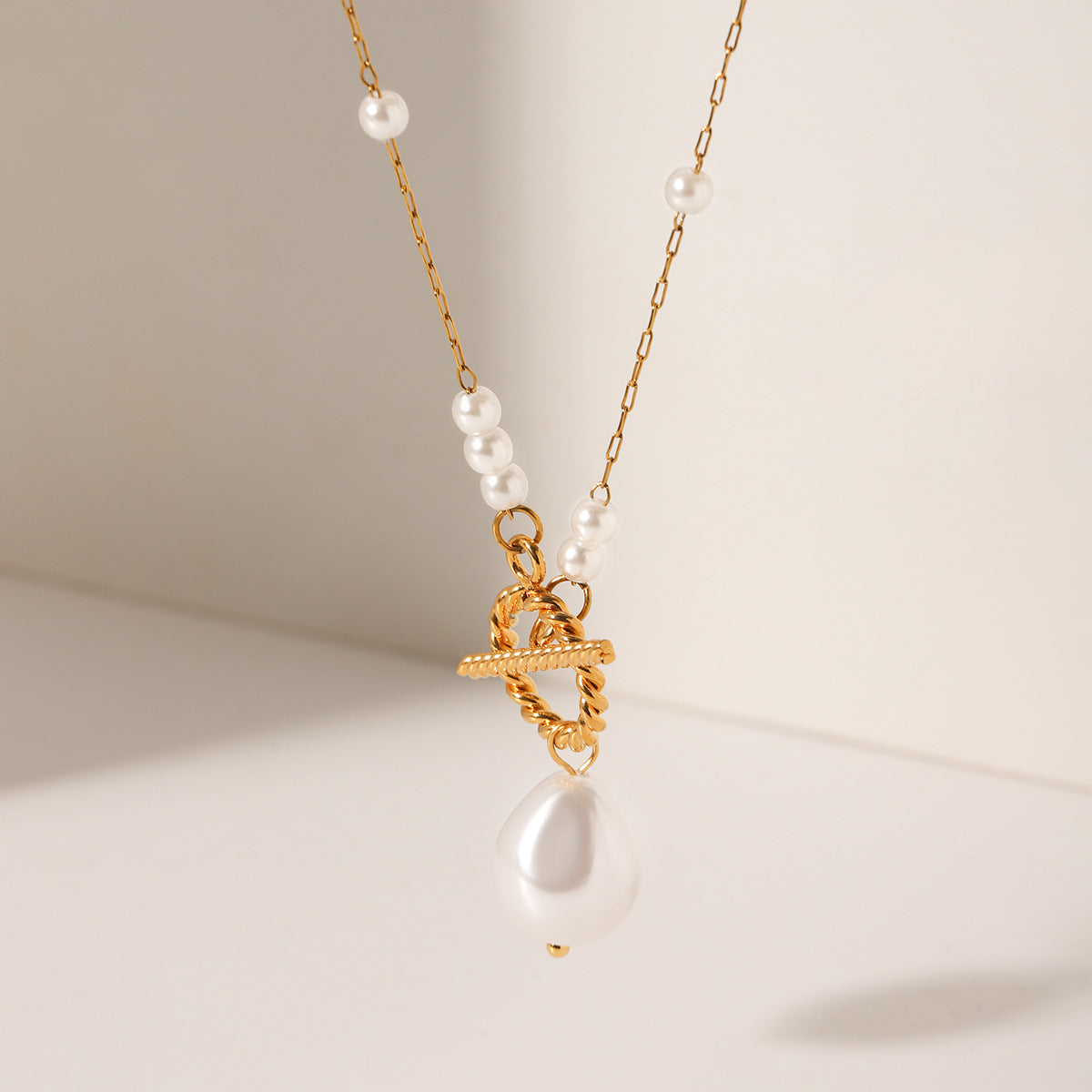 Pearl 0T Buckle Necklace Baroque Freshwater Pearl Pendant Necklace Women'S Retro Sweater Chain