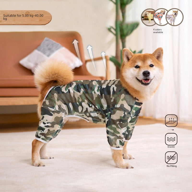 Spring And Autumn Summer Mesh Print Labrador Dog Golden Retriever Medium And Large Dog Four-Legged Pet Dog Clothes
