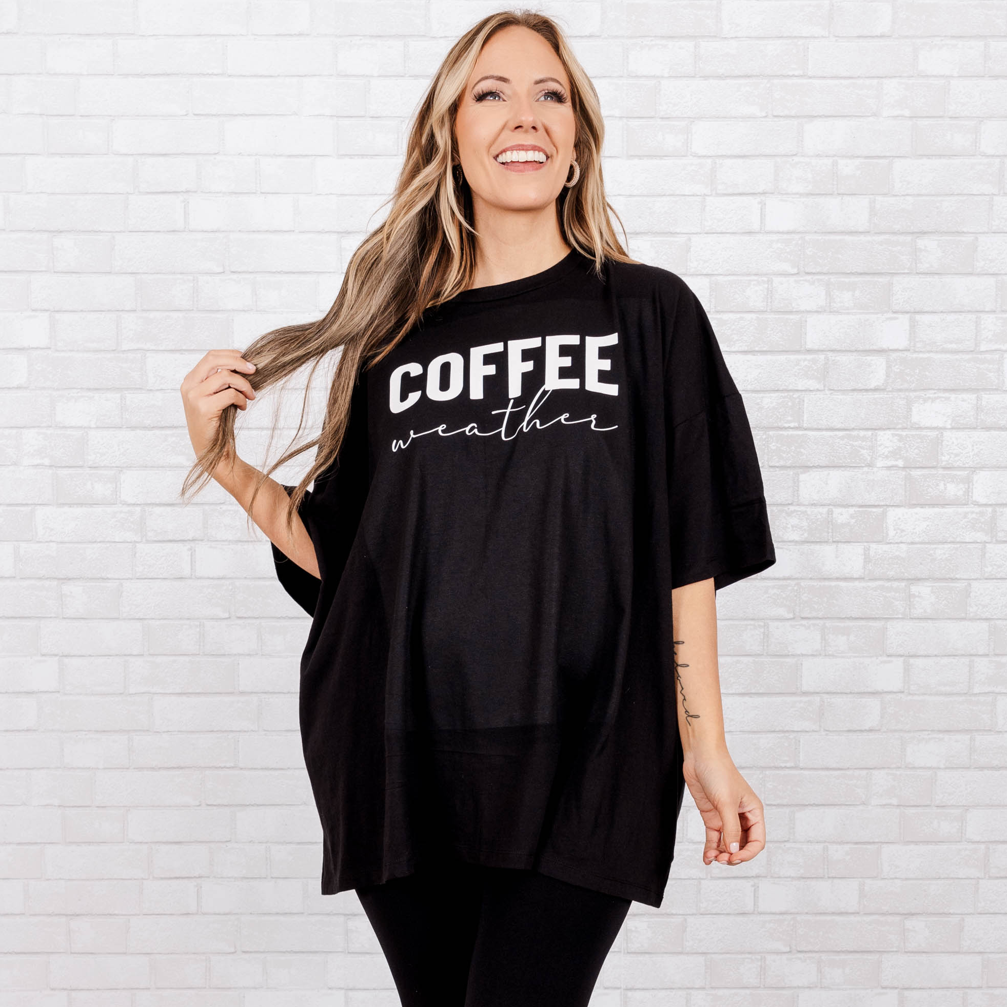 Coffee Weather Boyfriend Tee. Black