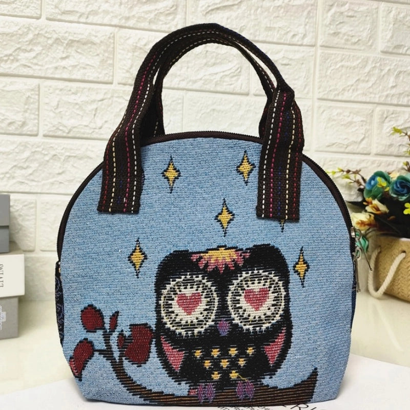 Women's Cotton And Linen Animal Cute Weave Shell Zipper Handbag