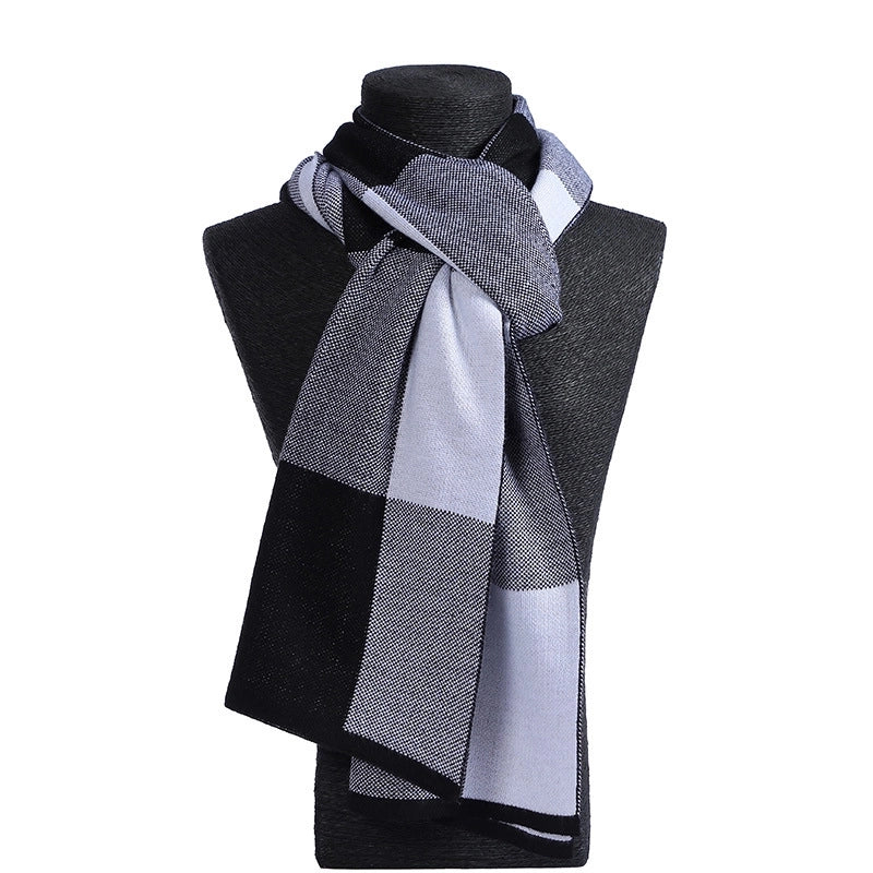 Men's Scarf Winter Warm Plaid Thickened Business Knitted Cashmere Thick Scarf Fashionable Scarf