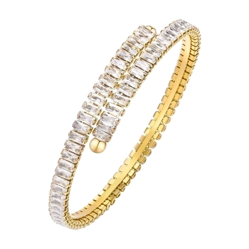 Vacation Geometric 201 Stainless Steel 18K Gold Plated Zircon Bangle In Bulk
