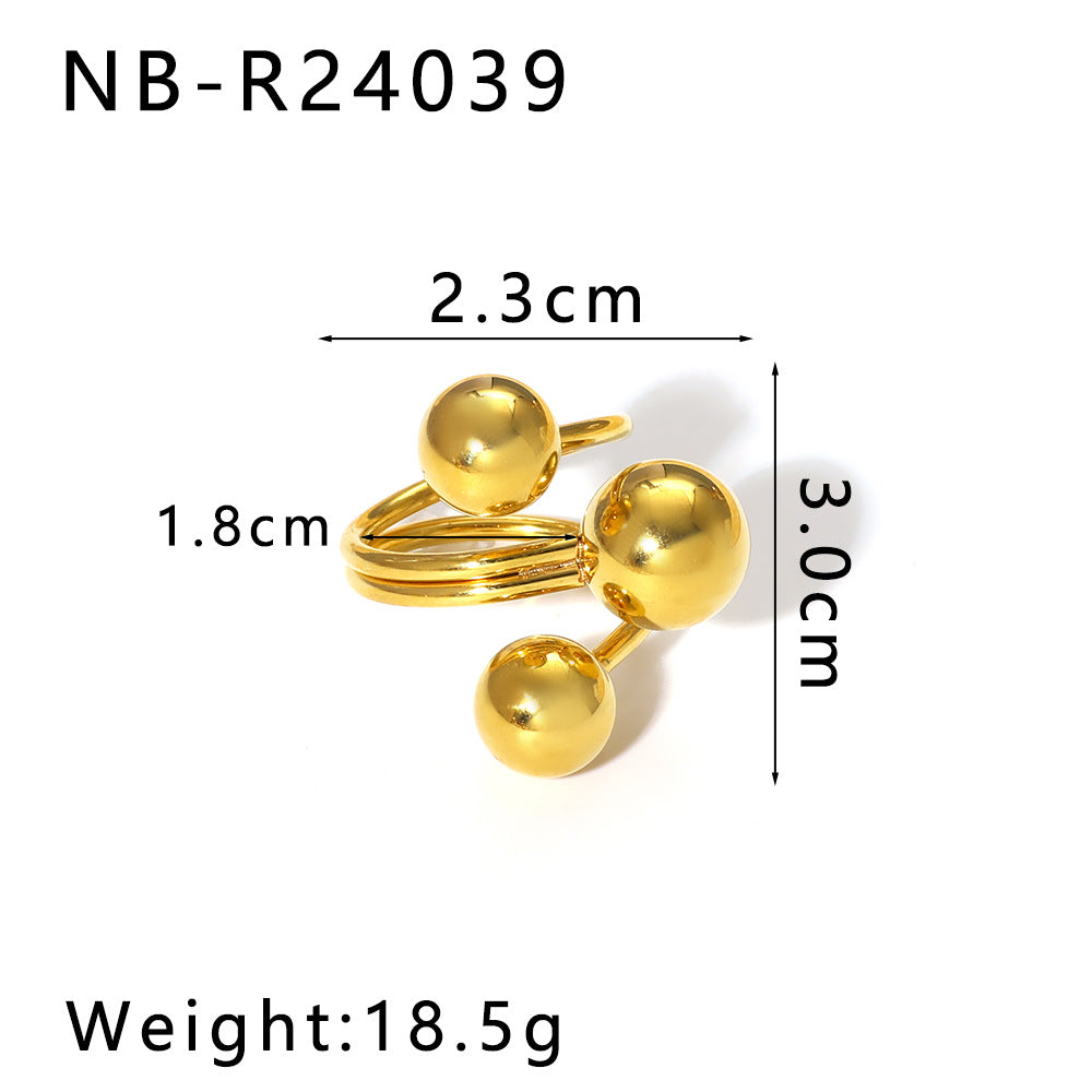 Ins Style Minimalist Design Men'S And Women'S Smooth Steel Ball Asymmetrical Stainless Steel Ring