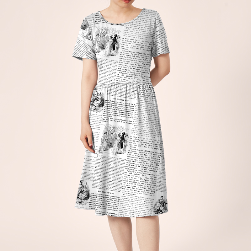 Retro Design Little Women Chapter Teacher Printed One Piece Dress