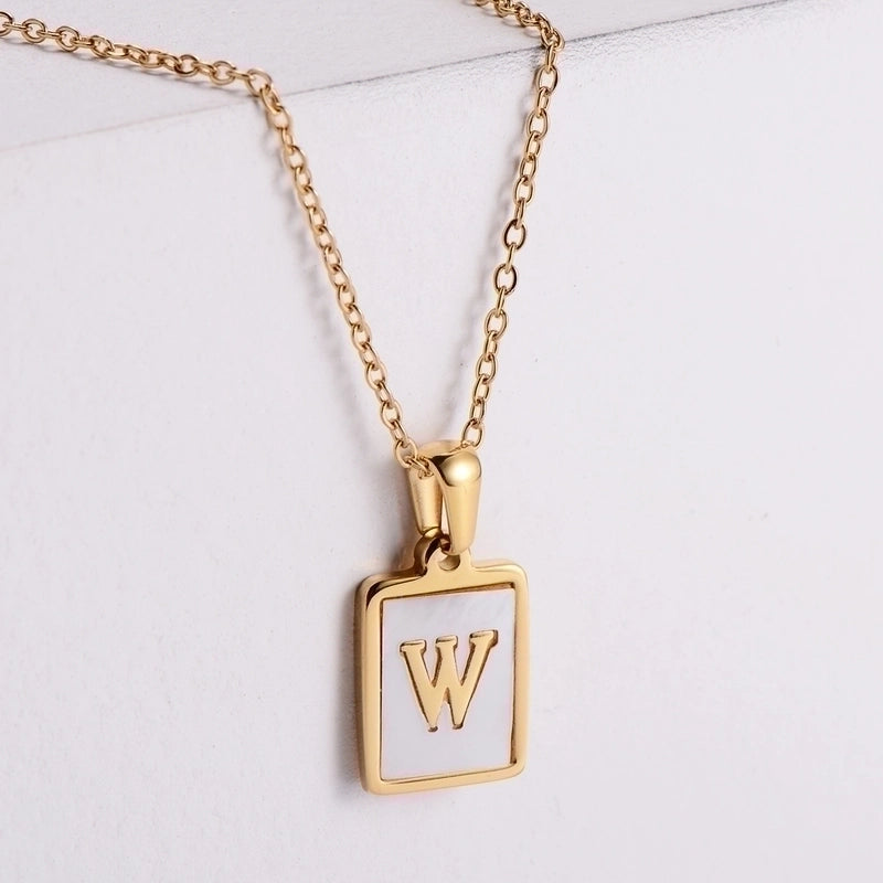 304 Stainless Steel 18K Gold Plated Minimalist Plating Letter Shell Pendant Necklace
